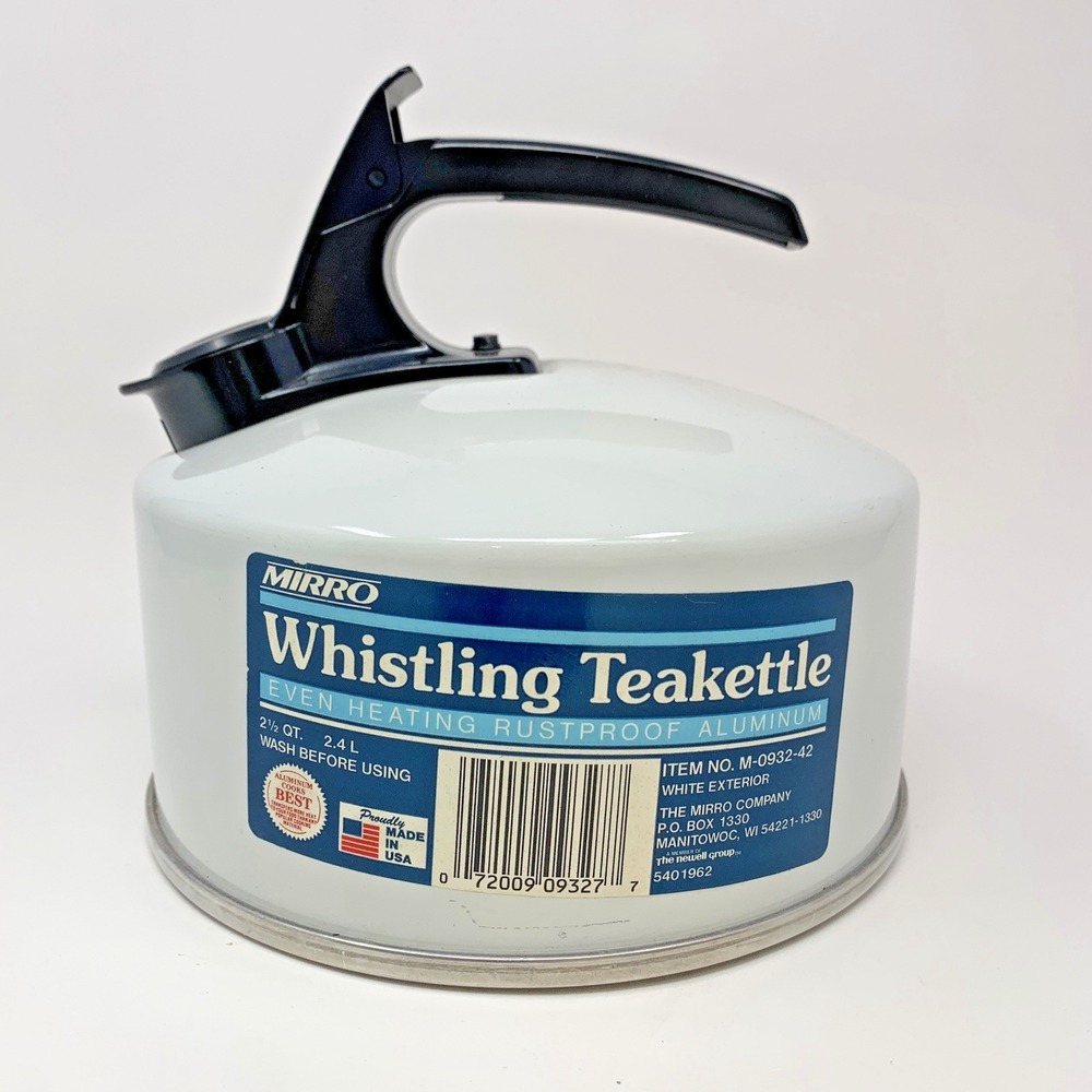 Vtg NEW Mirro 2.5 Qt Whistling Tea Kettle White Made in USA - *Has Flaw*